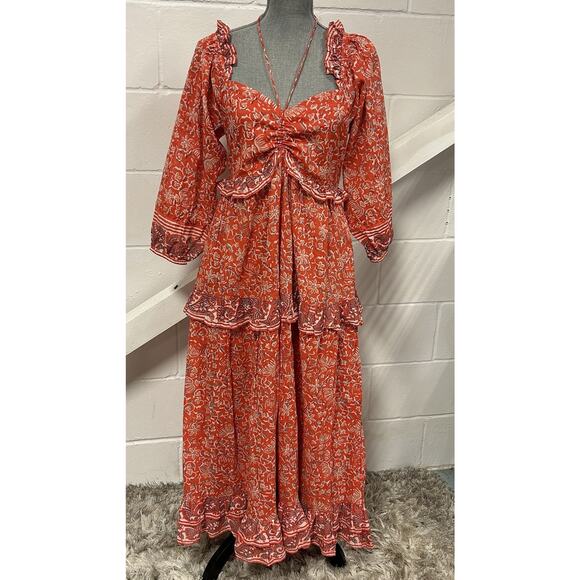 CLEOBELLA Celia Midi Organic Cotton Dress Fan Block Print Woman’s Size M NEW NWT - Picture 1 of 16